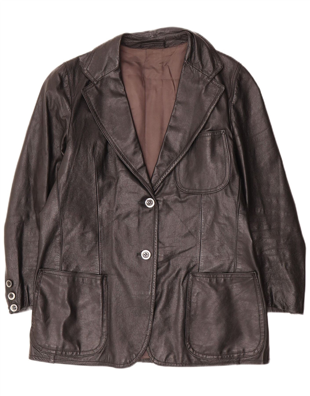 Vintage dame 2-knaps læder blazerjakke UK 14 Large Black