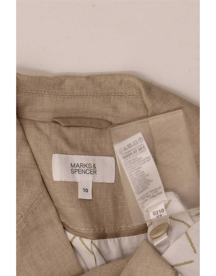 Marks & Spencer Dame 5 Button Blazer Jacket UK 10 Small Beige Linen
