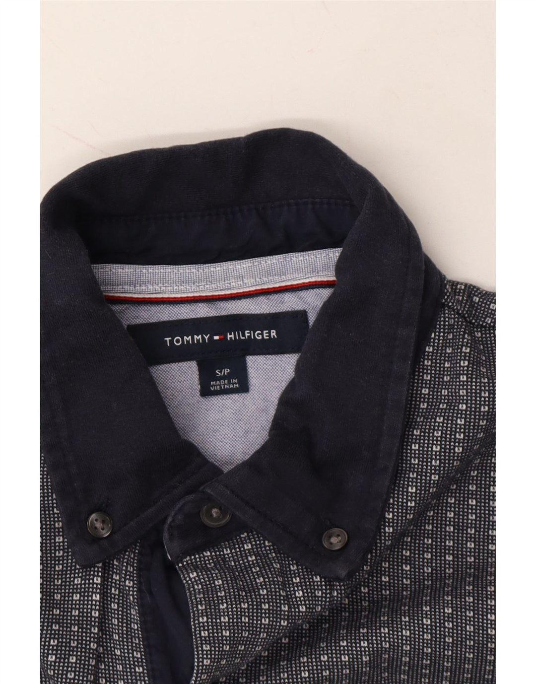 TOMMY HILFIGER Mens Polo Shirt Small Navy Blue Spotted Cotton Vintage Tommy Hilfiger and Second-Hand Tommy Hilfiger from Messina Hembry 