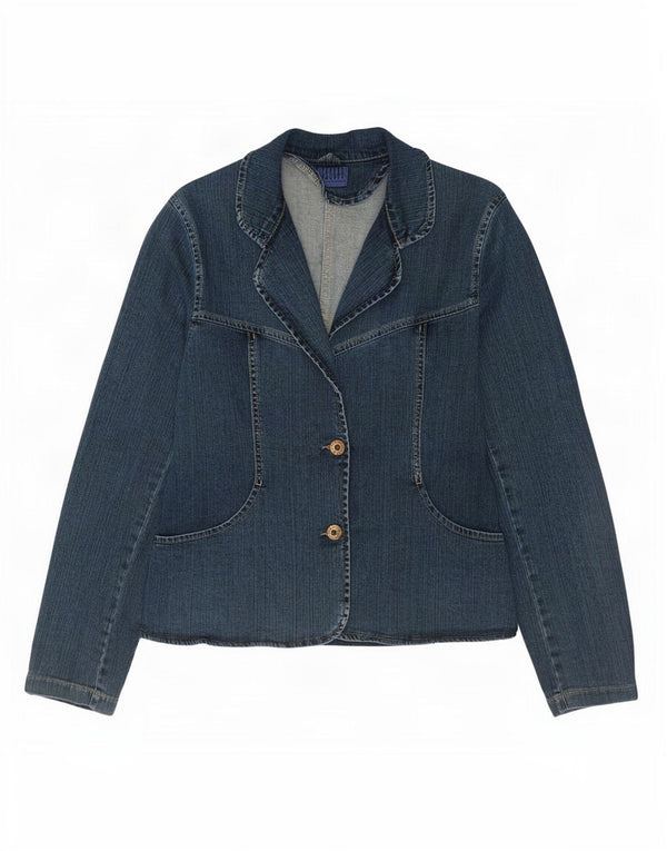 Jacky-O Dame 2-knaps Denim Blazer Jacket UK 14 Large Navy Blue Paisley