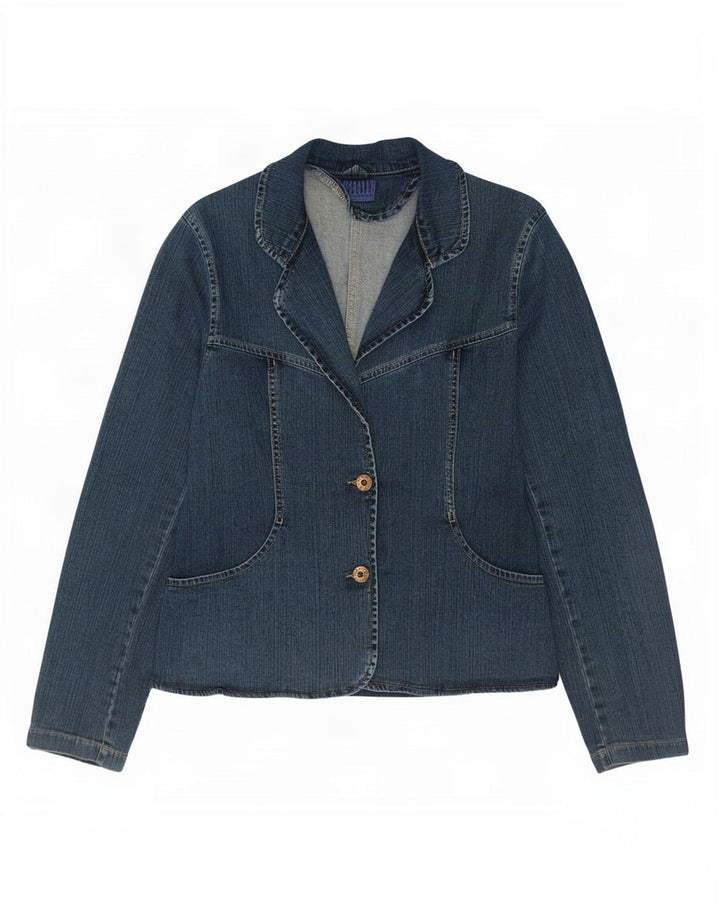 Jacky-O Dame 2-knaps Denim Blazer Jacket UK 14 Large Navy Blue Paisley