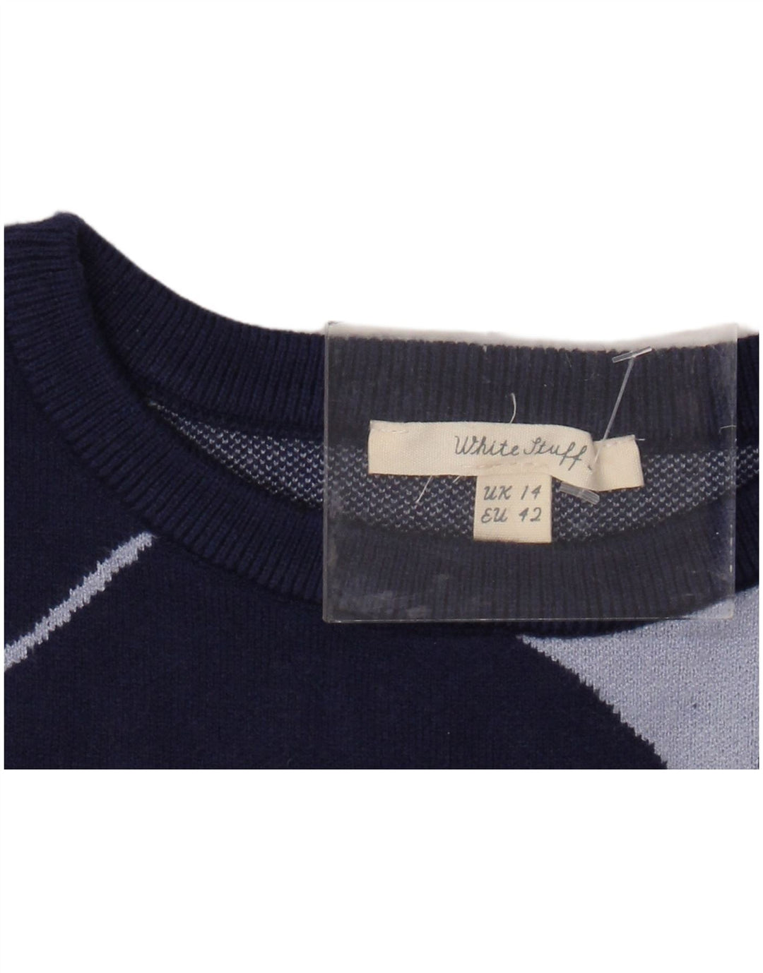 WHITE STUFF Dame Crew Neck Jumper Sweater UK 14 Large Navy Blue Striped