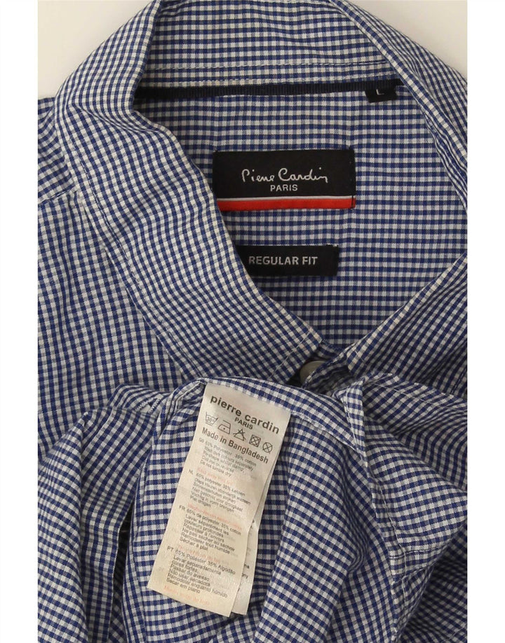 Pierre Cardin Kortærmet Herreskjorte Stor Blå Gingham Polyester