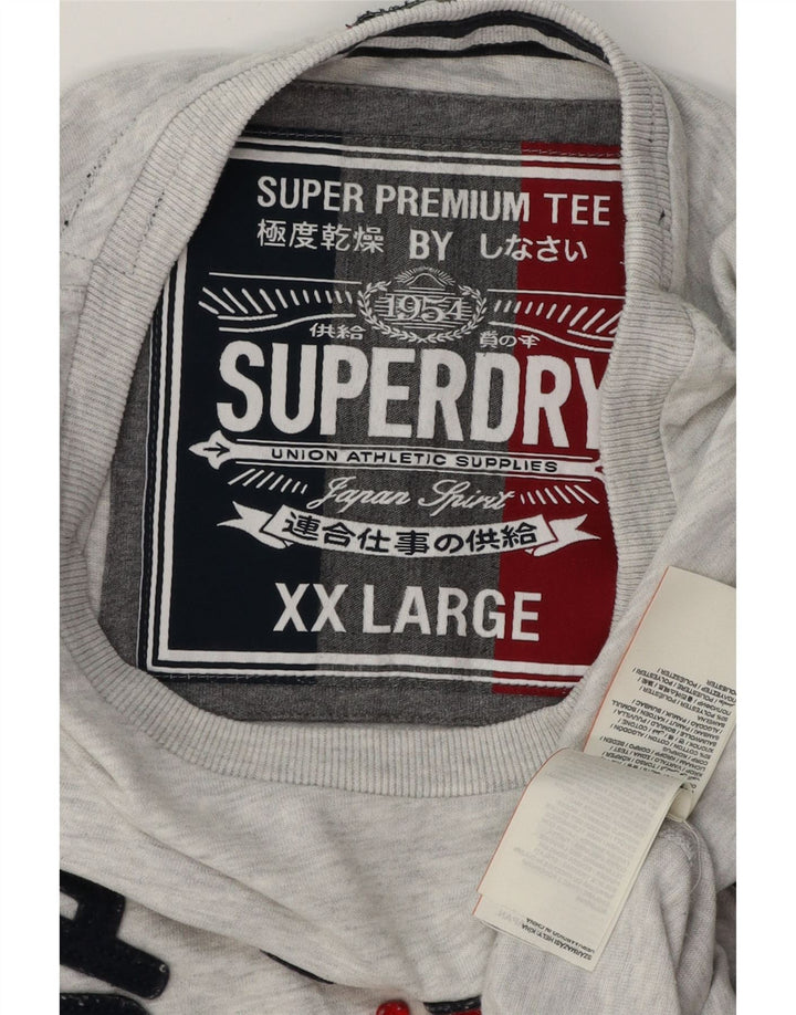 SUPERDRY Herre grafisk T-shirt Top 2XL Grå Flecked Bomuld