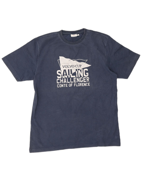 Conte of Florence Herre grafisk T-shirt top XL marineblå bomuld