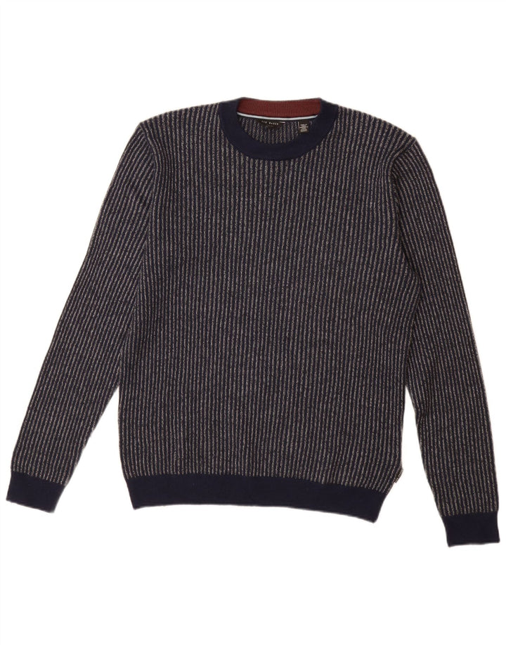 Ted Baker Herre Crew Neck Jumper Sweater Størrelse 2 Lille Marineblå Stribet
