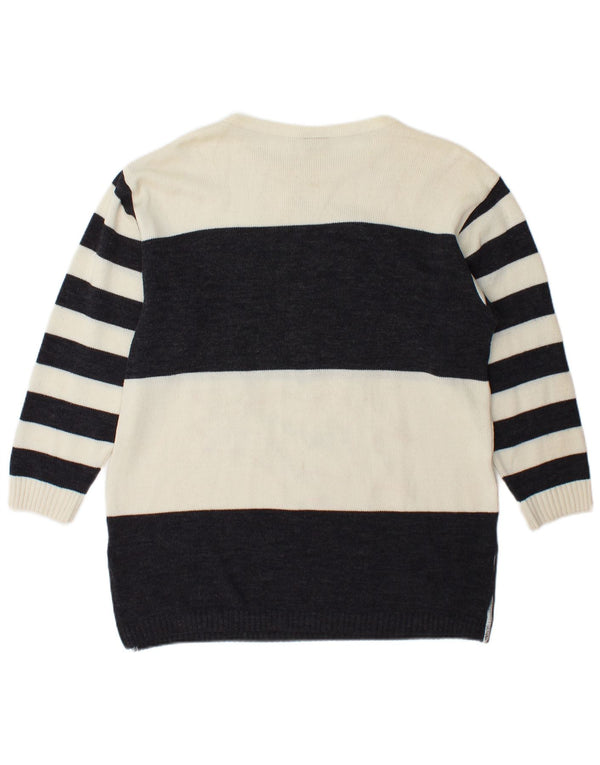 Camilla Dame grafisk rund hals sweater UK 14 Stor hvid stribet