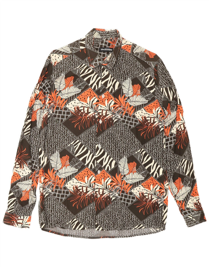 VINTAGE skjorte med abstrakt mønster til mænd, medium brun viskose