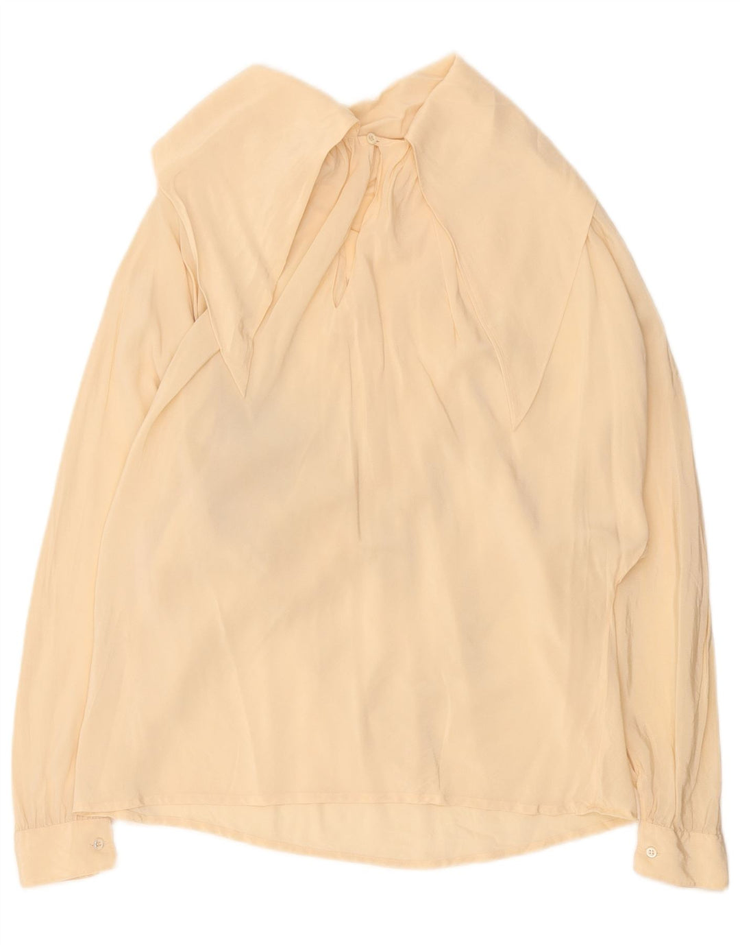 Vintage Dame Langærmet Bluse Top UK 14 Stor Beige Geometrisk Silke