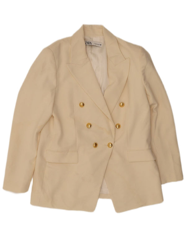 Zara Dame Dobbeltradet Blazer Jacket UK 14 XL Off White Polyester