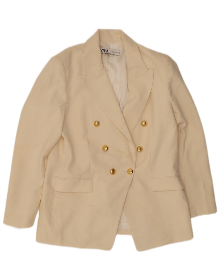 Zara Dame Dobbeltradet Blazer Jacket UK 14 XL Off White Polyester
