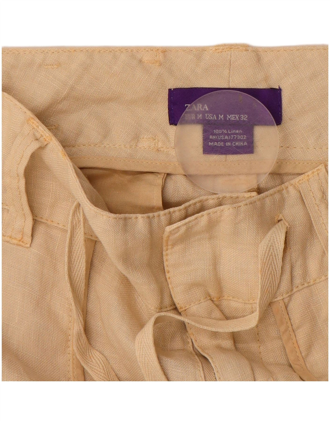 ZARA Lige fritidsbukser til kvinder Medium W30 L29 Beige hør