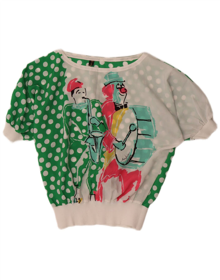 Mario Pucci Cecconi Grafisk bluse til kvinder IT 44 Medium White Polka Dot