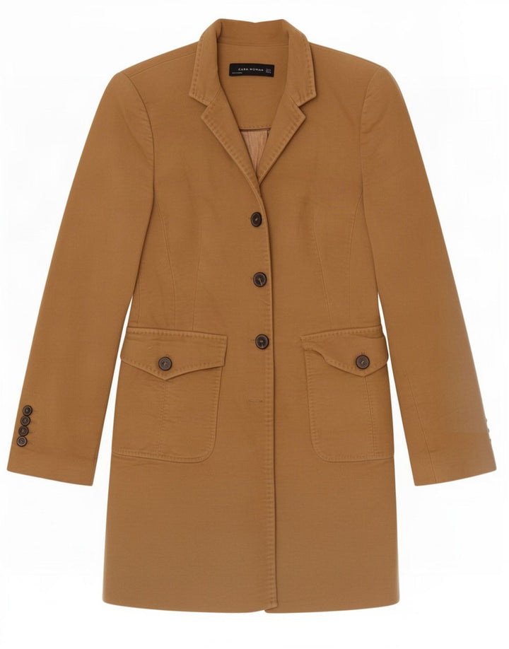 Zara Dame Overfrakke UK 12 Medium Beige Bomuld