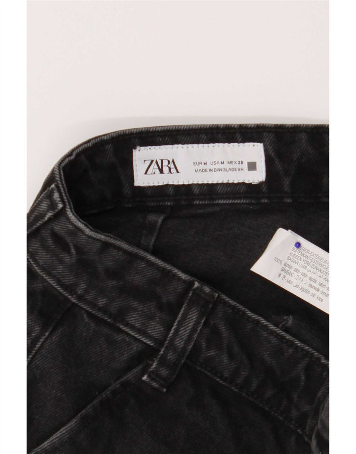 Zara denimshorts med høj talje til kvinder Medium W28 Sort bomuld