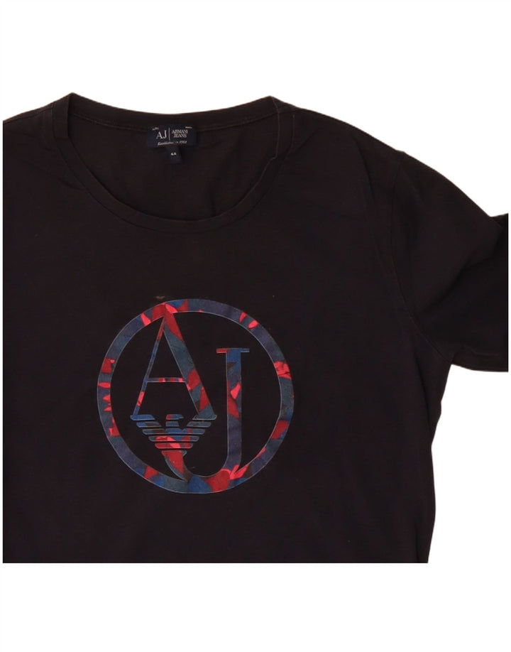 Armani Jeans Dame Grafisk Top Langærmet IT 44 Medium Sort Bomuld