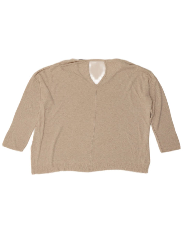 Marks & Spencer Dame 3/4-ærmet V-hals sweater UK 16 Large Beige