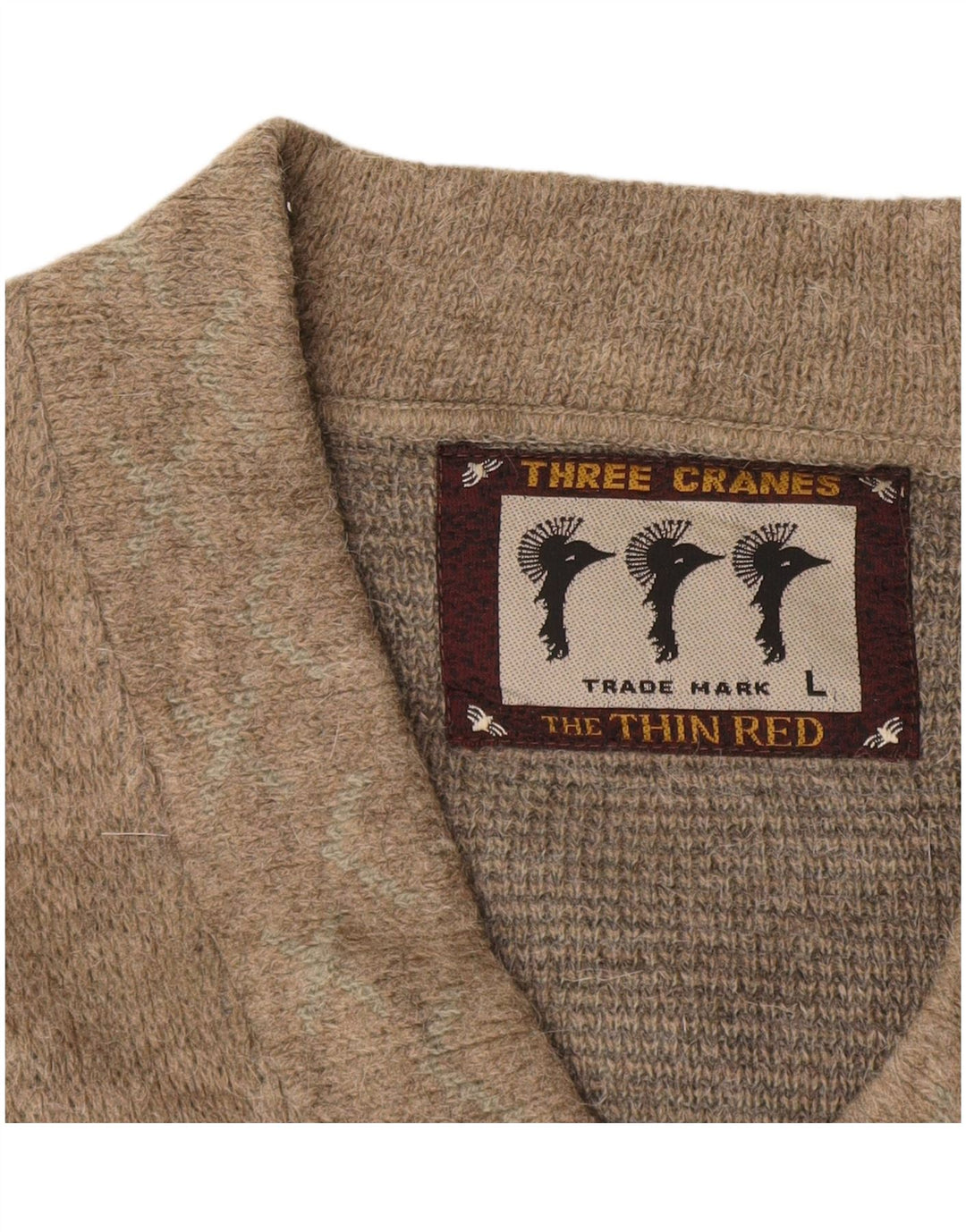 Vintage Herre V-hals sweater Stor Beige Argyle/Diamond