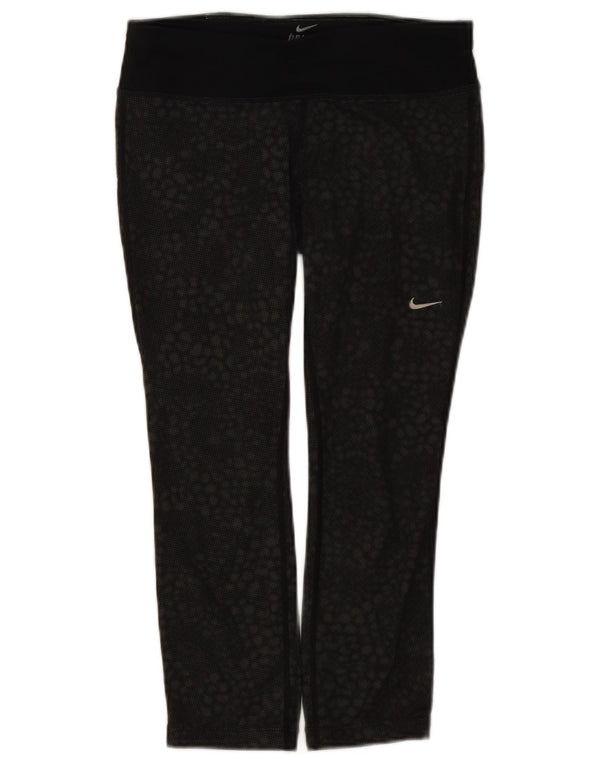 Nike Dame Dri Fit Leggings UK 10 Small Black Geometric