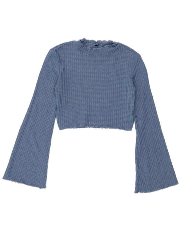 Vintage Dame Crop Top Langærmet UK 4 XS Blå
