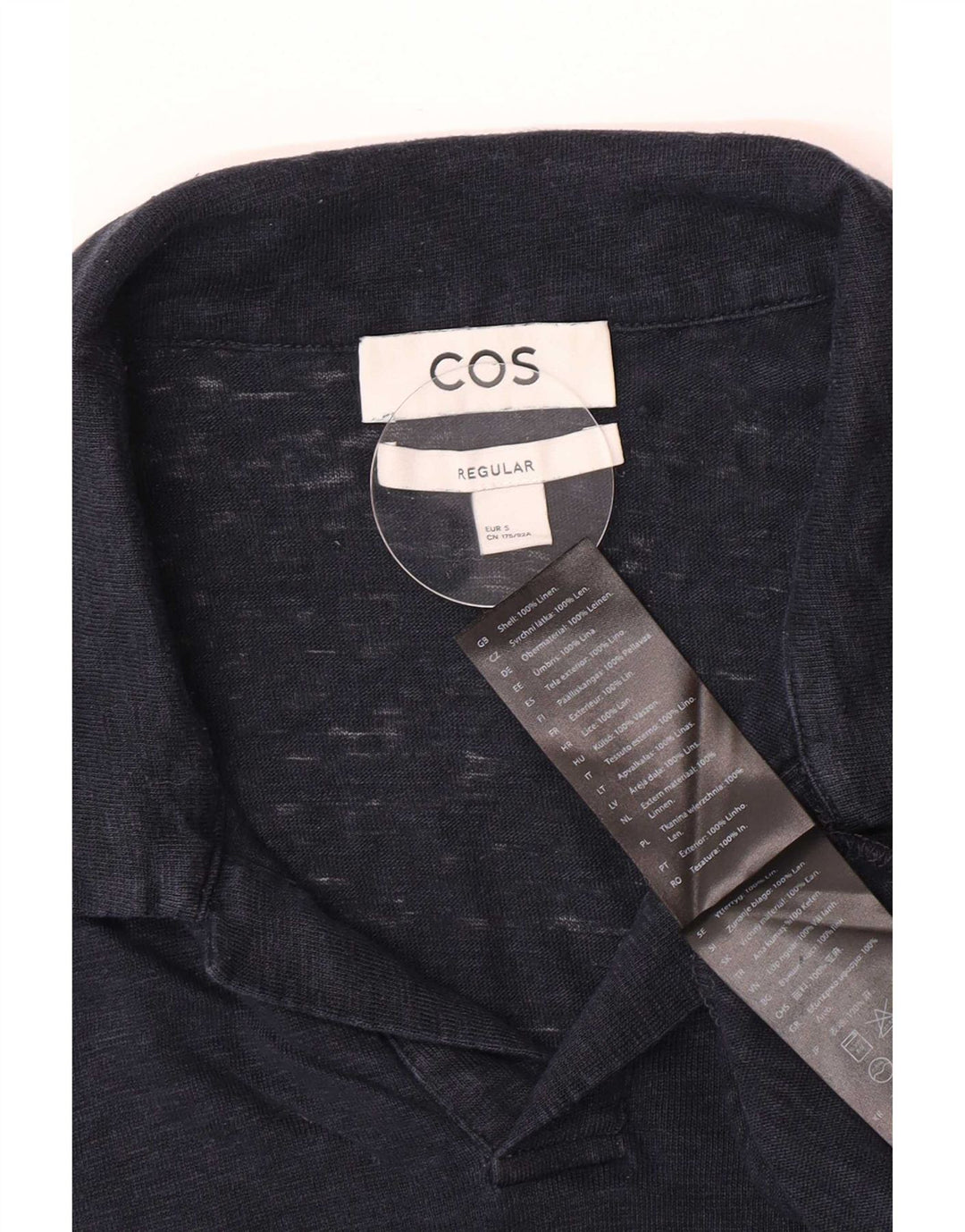 Cos Herre Regular Polo Shirt Small Navy Blue Linen