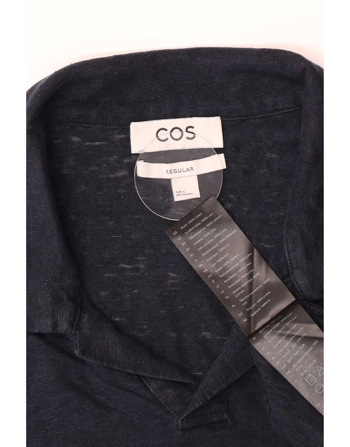 Cos Herre Regular Polo Shirt Small Navy Blue Linen