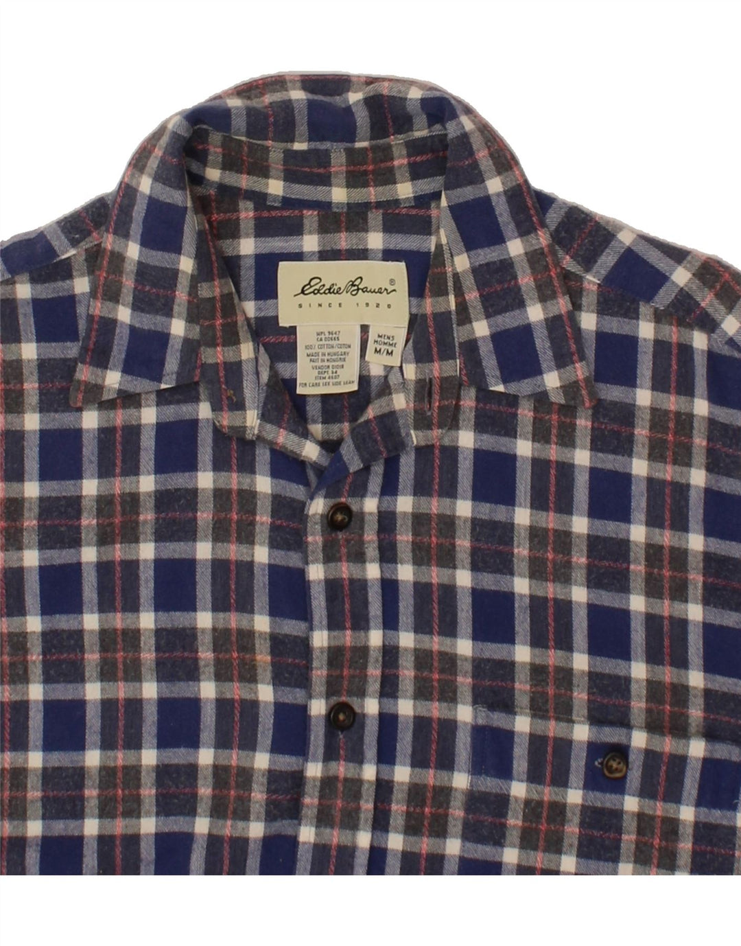 EDDIE BAUER Mens Flannel Shirt Medium Blue Check Cotton Vintage Eddie Bauer and Second-Hand Eddie Bauer from Messina Hembry 