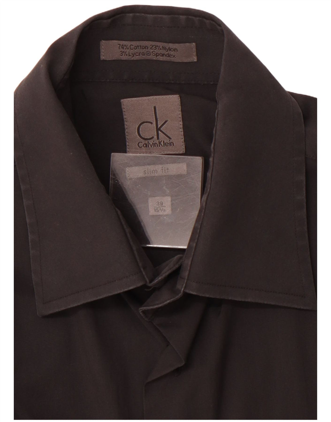CALVIN KLEIN Herre Slim Fit skjorte str. 39 15 1/2 Medium Sort Bomuld