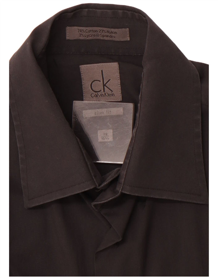 CALVIN KLEIN Herre Slim Fit skjorte str. 39 15 1/2 Medium Sort Bomuld