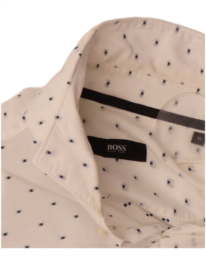 HUGO BOSS Mens Shirt Medium Off White Geometric