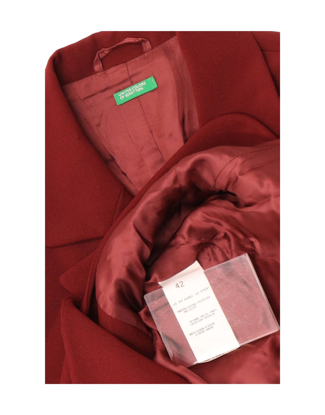 Benetton Dame 3 Button Blazer Jacket IT 42 Medium Burgundy Polyester