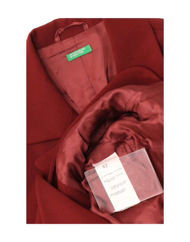 Benetton Dame 3 Button Blazer Jacket IT 42 Medium Burgundy Polyester