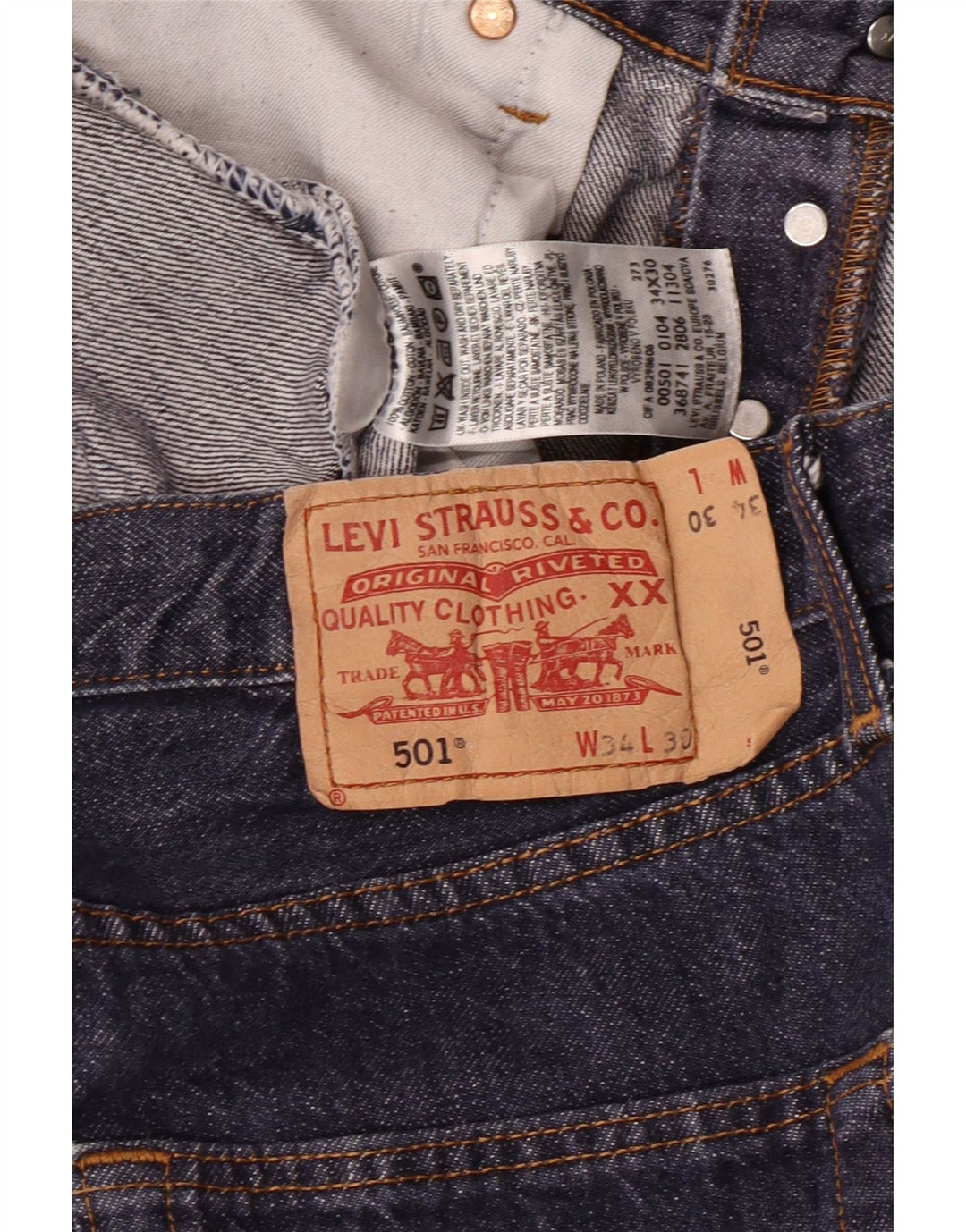 LEVI'S Herre 501 Straight Jeans W34 L30 Marineblå Bomuld