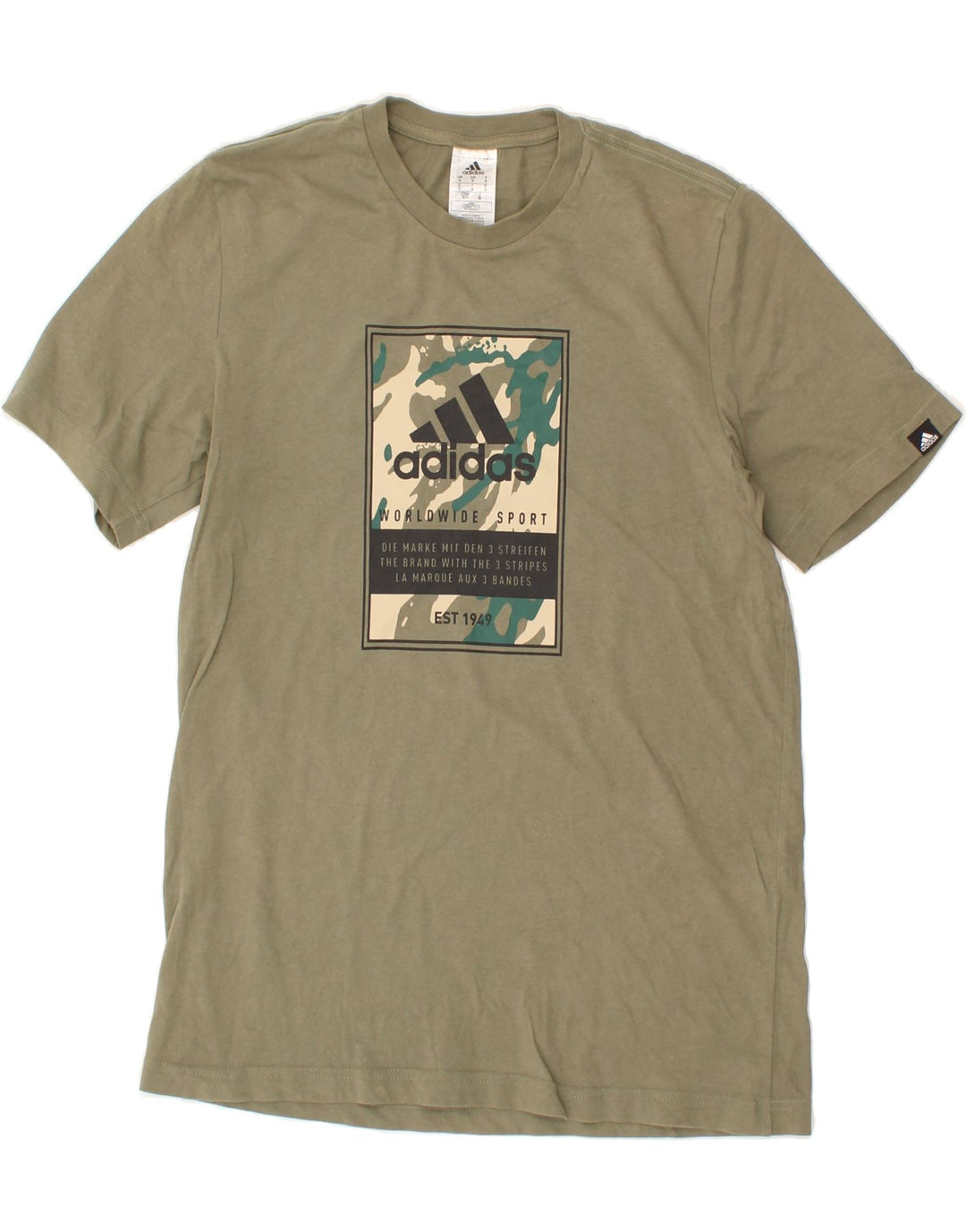 ADIDAS Mens Graphic T-Shirt Top Small Grey Cotton Vintage Adidas and Second-Hand Adidas from Messina Hembry 