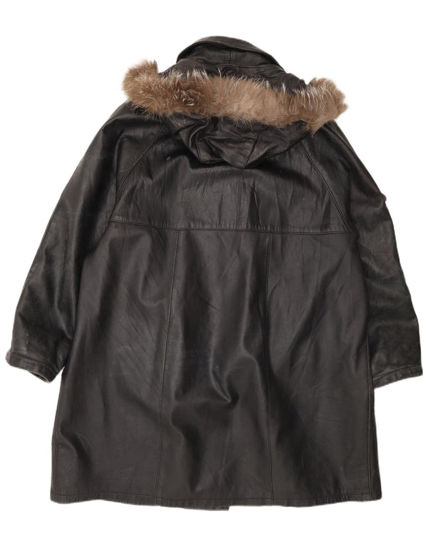 Kiros Dame Hætte Oversized Læderfrakke IT 48 XL Sort