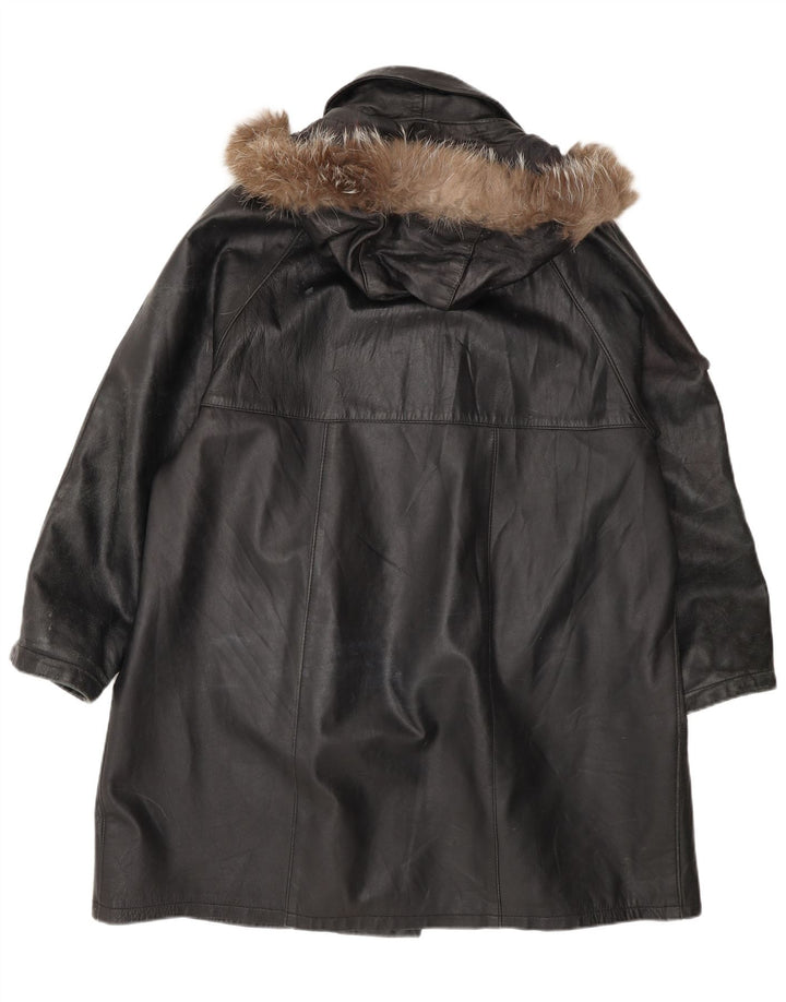 Kiros Dame Hætte Oversized Læderfrakke IT 48 XL Sort