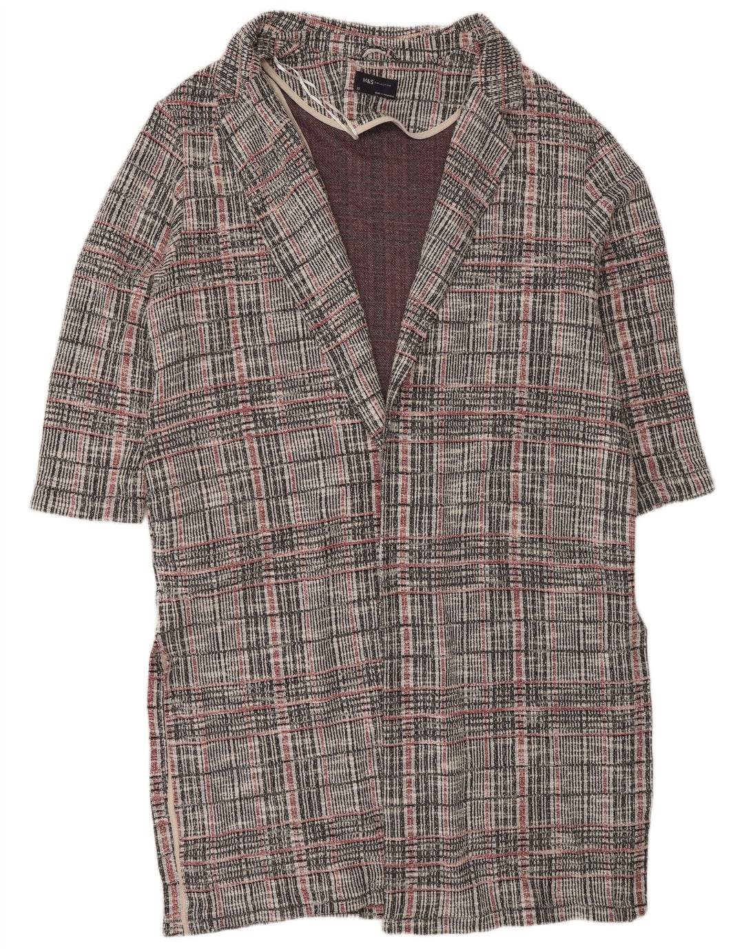 Marks & Spencer Dame Longline Cardigan Sweater UK 22 3XL Grå ternet