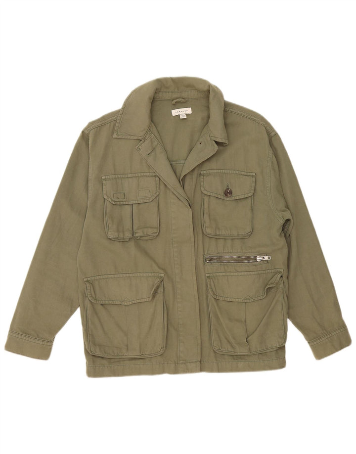 Topshop Kvinder Oversized Utility Jacket UK 10 Small Khaki Cotton