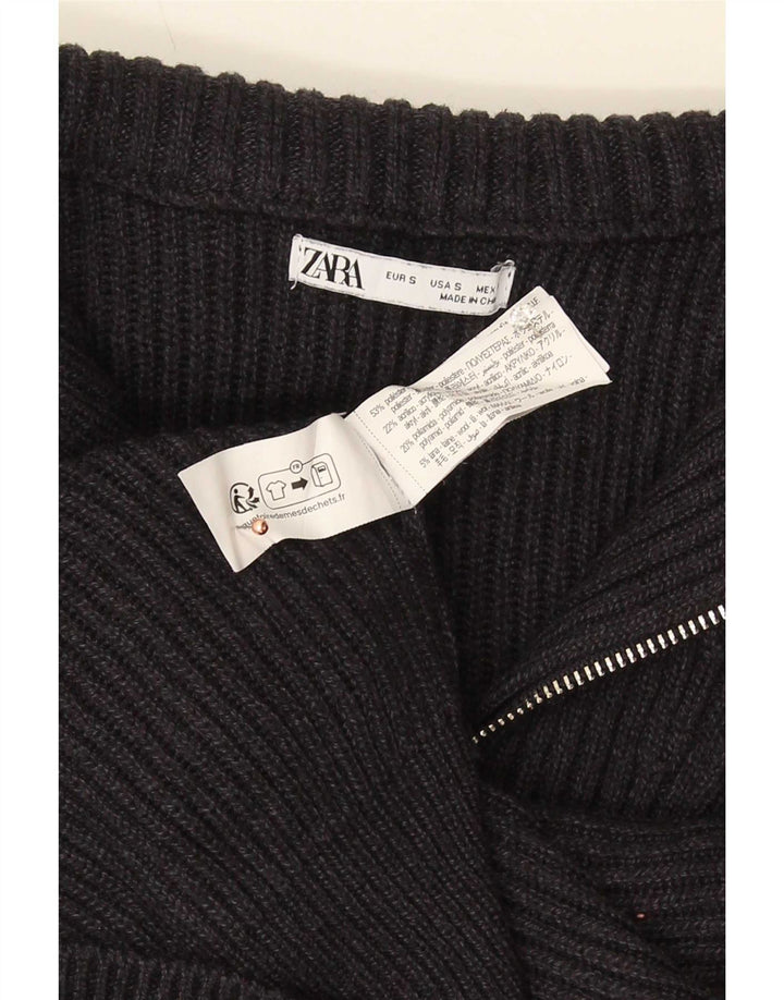 Zara Herre Zip Neck Jumper Sweater Lille Grå Polyester