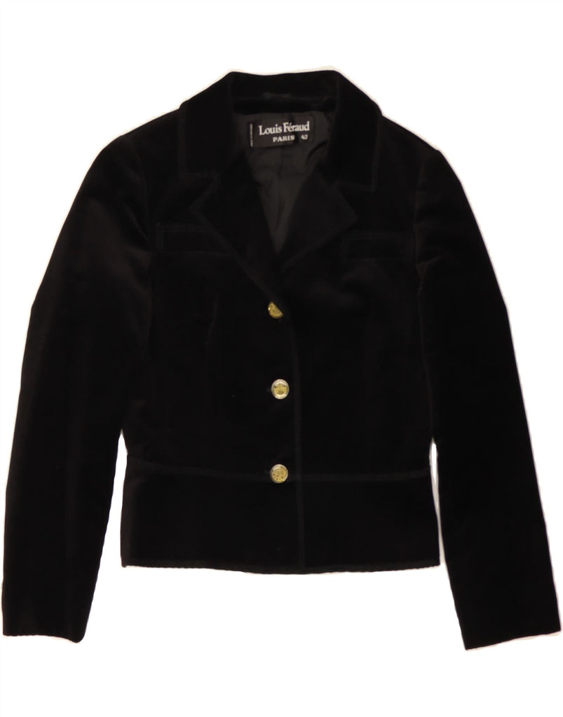 LOUIS FERAUD Womens Crop 3 Button Blazer Jacket EU 42 Large Black Cotton Vintage Louis Feraud and Second-Hand Louis Feraud from Messina Hembry 