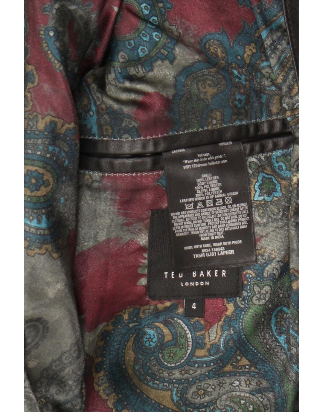 Ted Baker Herre Læderjakke Størrelse 4 Stor Sort Læder