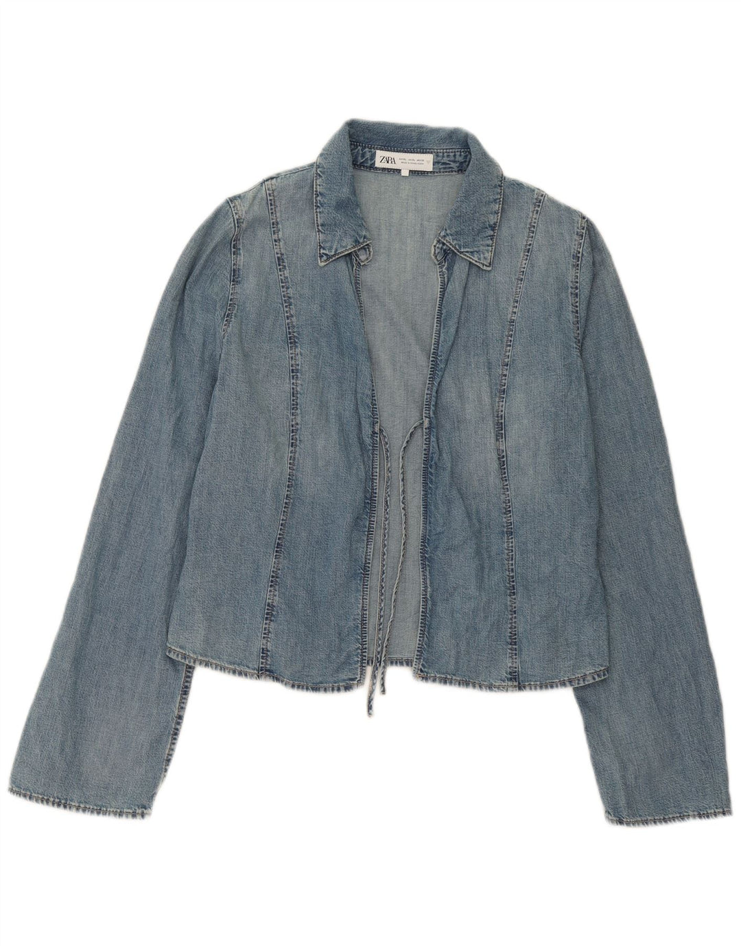 Zara Dame Wrap Denim Jacket UK 18 XL Blå Bomuld