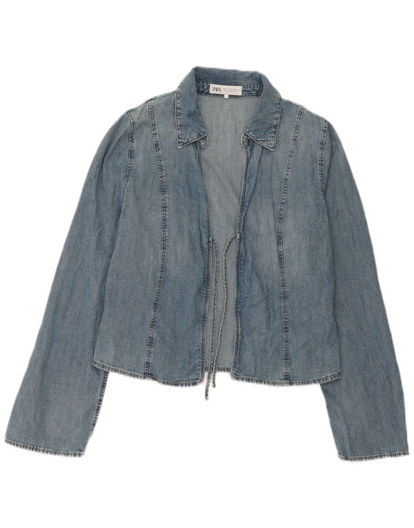 Zara Dame Wrap Denim Jacket UK 18 XL Blå Bomuld