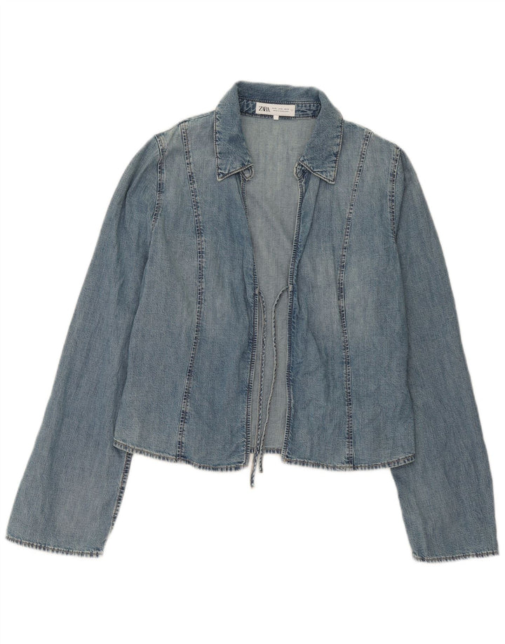 Zara Dame Wrap Denim Jacket UK 18 XL Blå Bomuld