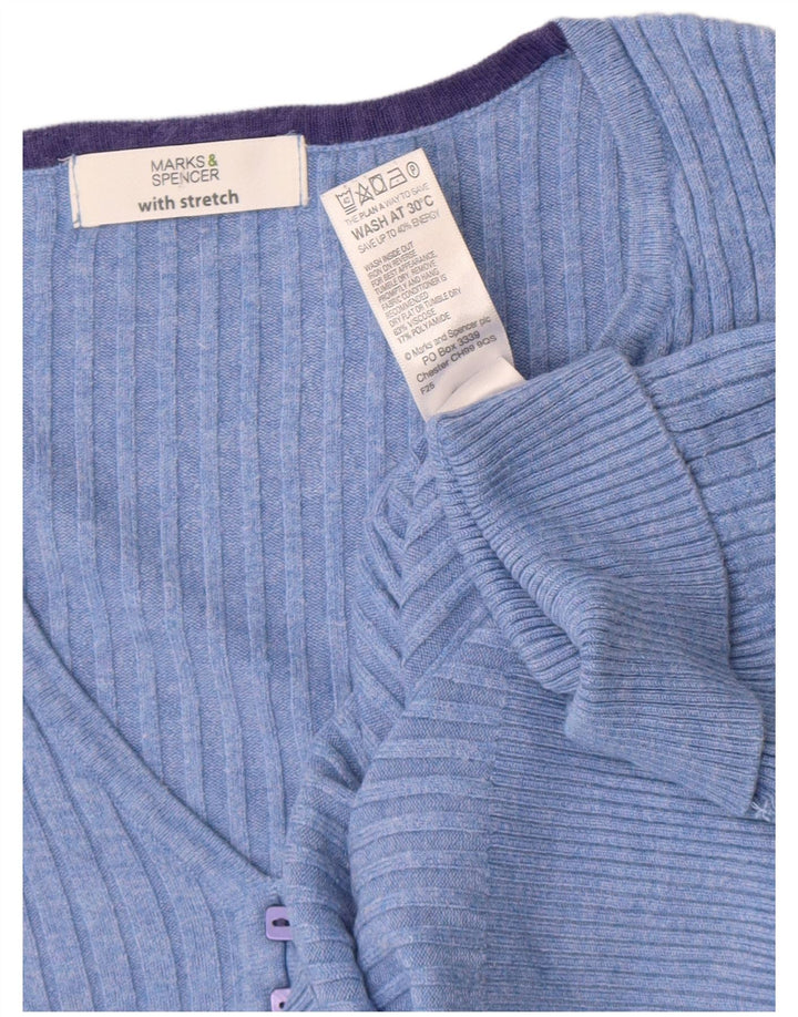 Marks & Spencer Dame Kortærmet V-hals Jumper Sweater UK 12 Medium Blue
