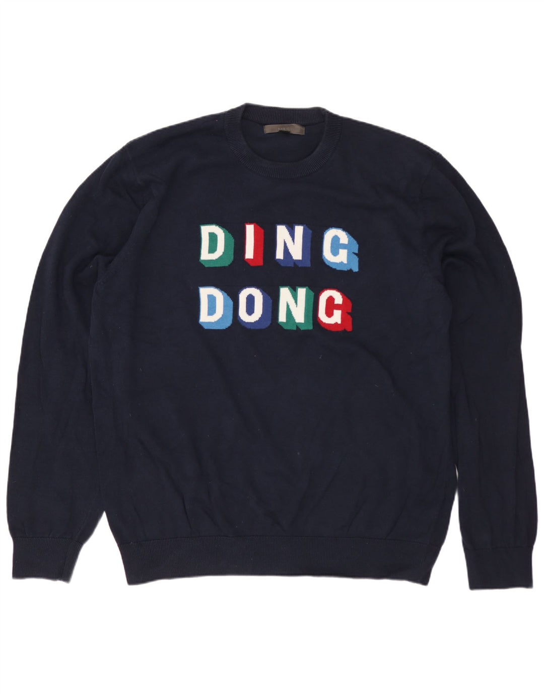 MARKS & SPENCER Herre grafisk rund hals sweater stor marineblå