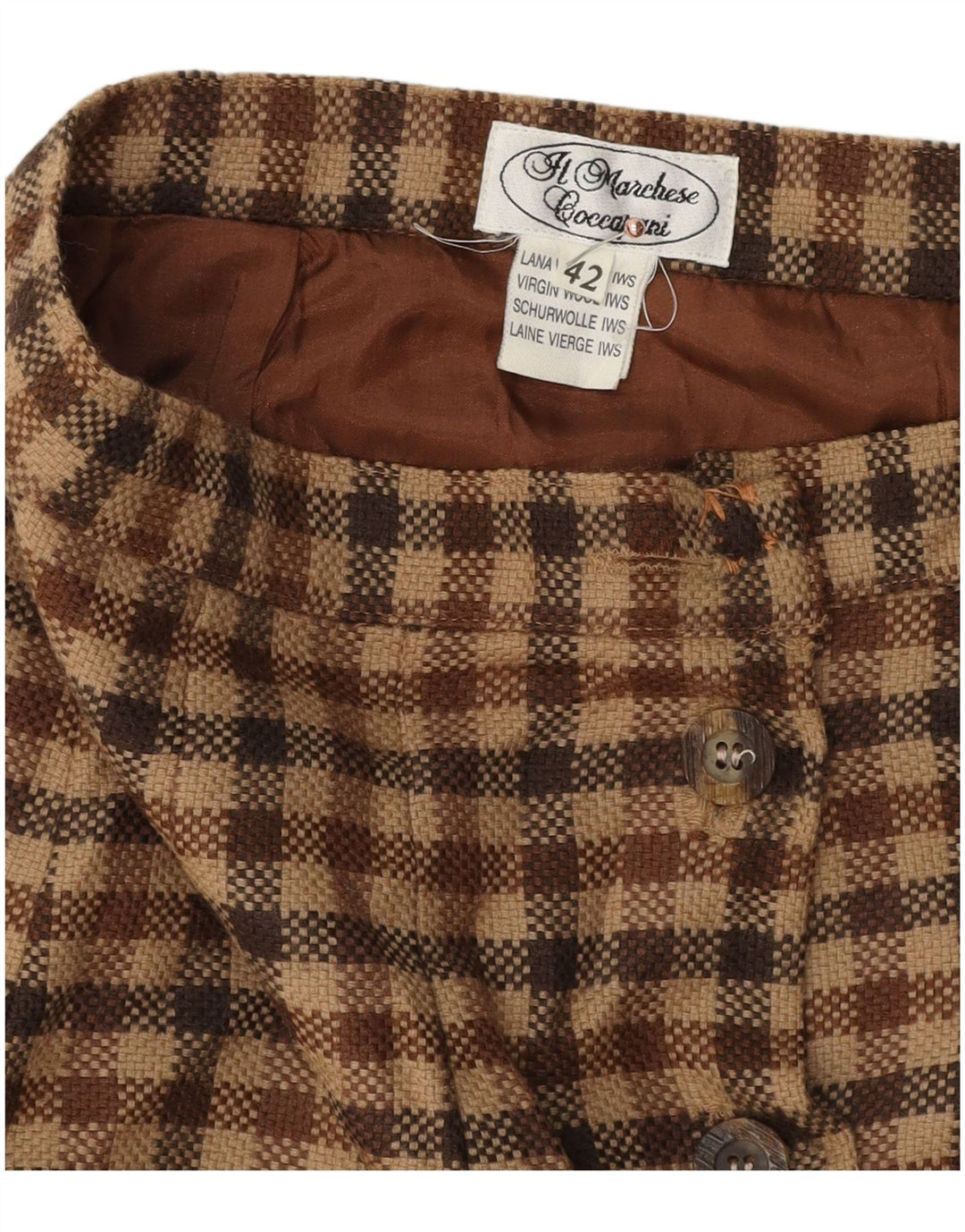 Vintage Dame Højtalje Midi Nederdel IT 42 Medium W24 Brun Gingham