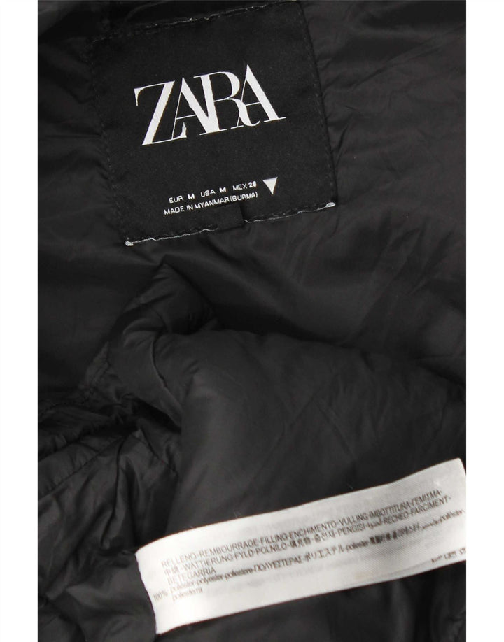 Zara Longline hættetrøje polstret Gilet UK 14 medium sort polyester