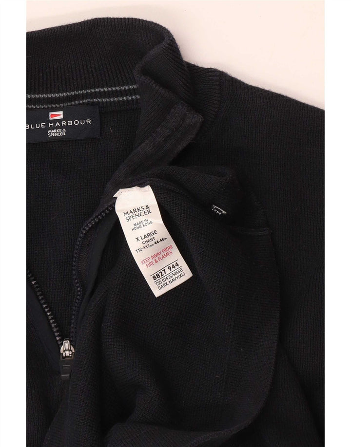 Marks & Spencer Herre Blue Harbor Zip Neck Jumper Sweater XL Navy Blue