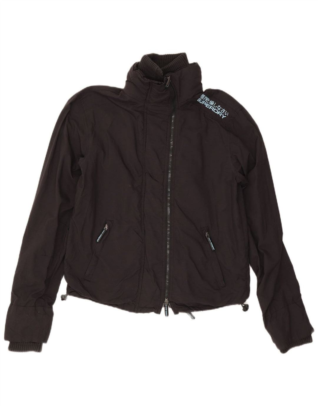 Superdry Grafisk regnjakke til kvinder UK 14 Medium Black Nylon